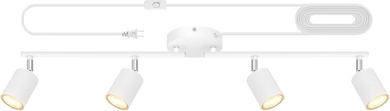 AUQUEE Track Lighting Plug in, LED Track Lighting Fixtures Ceiling Kit, White 4-Light Ceiling Light Plug-in, Wall Light with 14.8ft Power Cord, Rotatable Kitchen Spotlight for Bedroom(GU10 Socket, NO Bulb) - Image 1